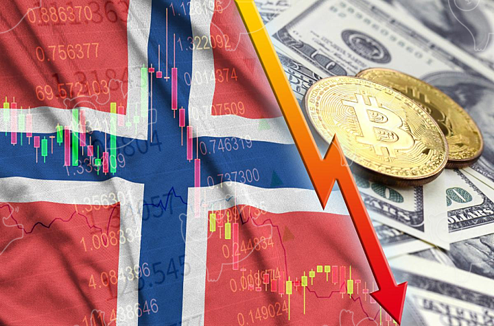 Norway flag and cryptocurrency falling trend with - OGQ backgrounds